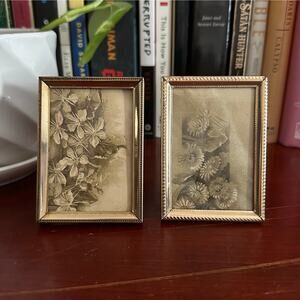 Small Gold Ornate Picture Frame Flowers Black White Vintage Moody Home Decor